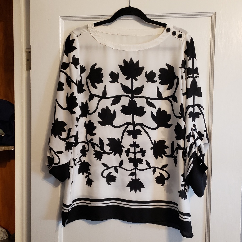 Floral Black and White Blouse